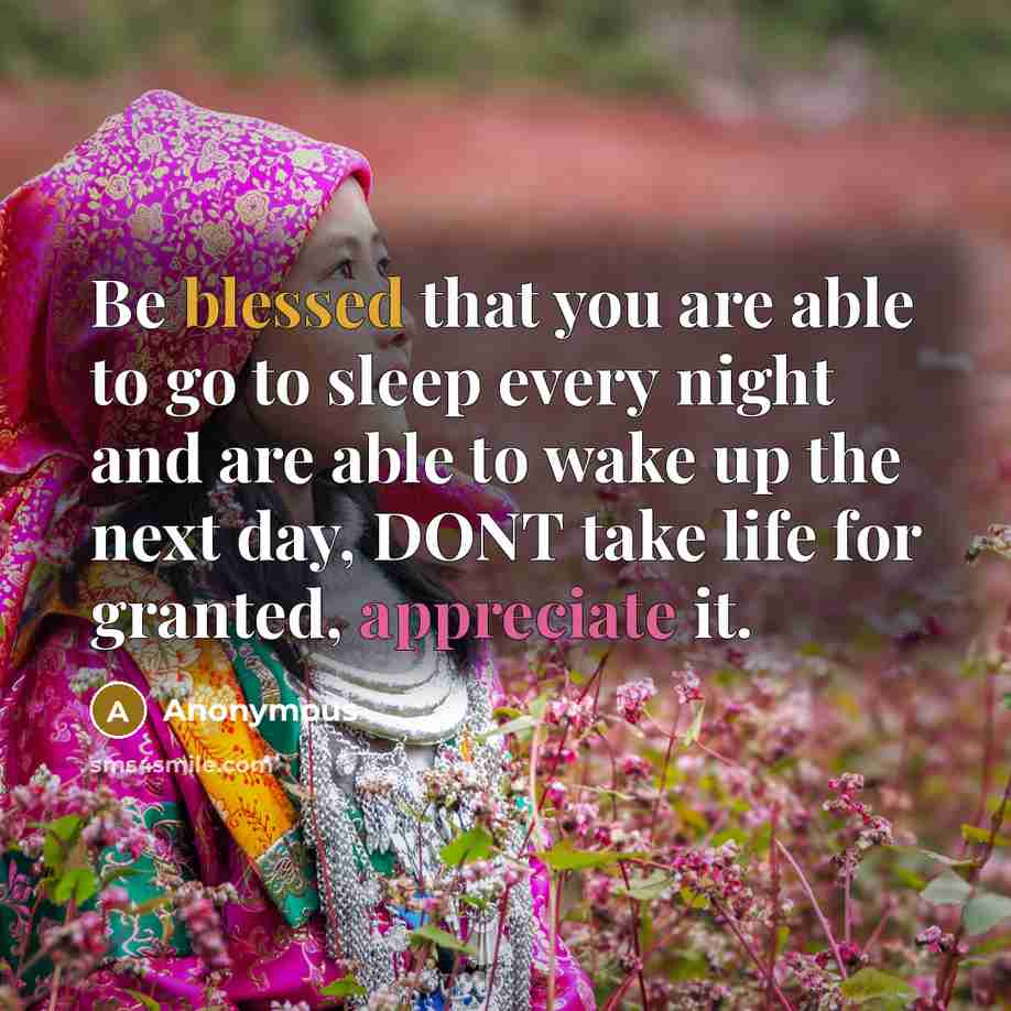 “Be blessed that you are able to go to sleep every night and are able to wake up the next day, DONT take life for granted, appreciate it.” quote by Anonymous