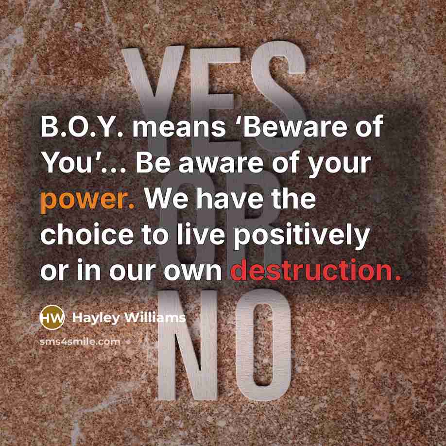 “B.O.Y. means ‘Beware of You’… Be aware of your power.…” quote by Hayley Williams