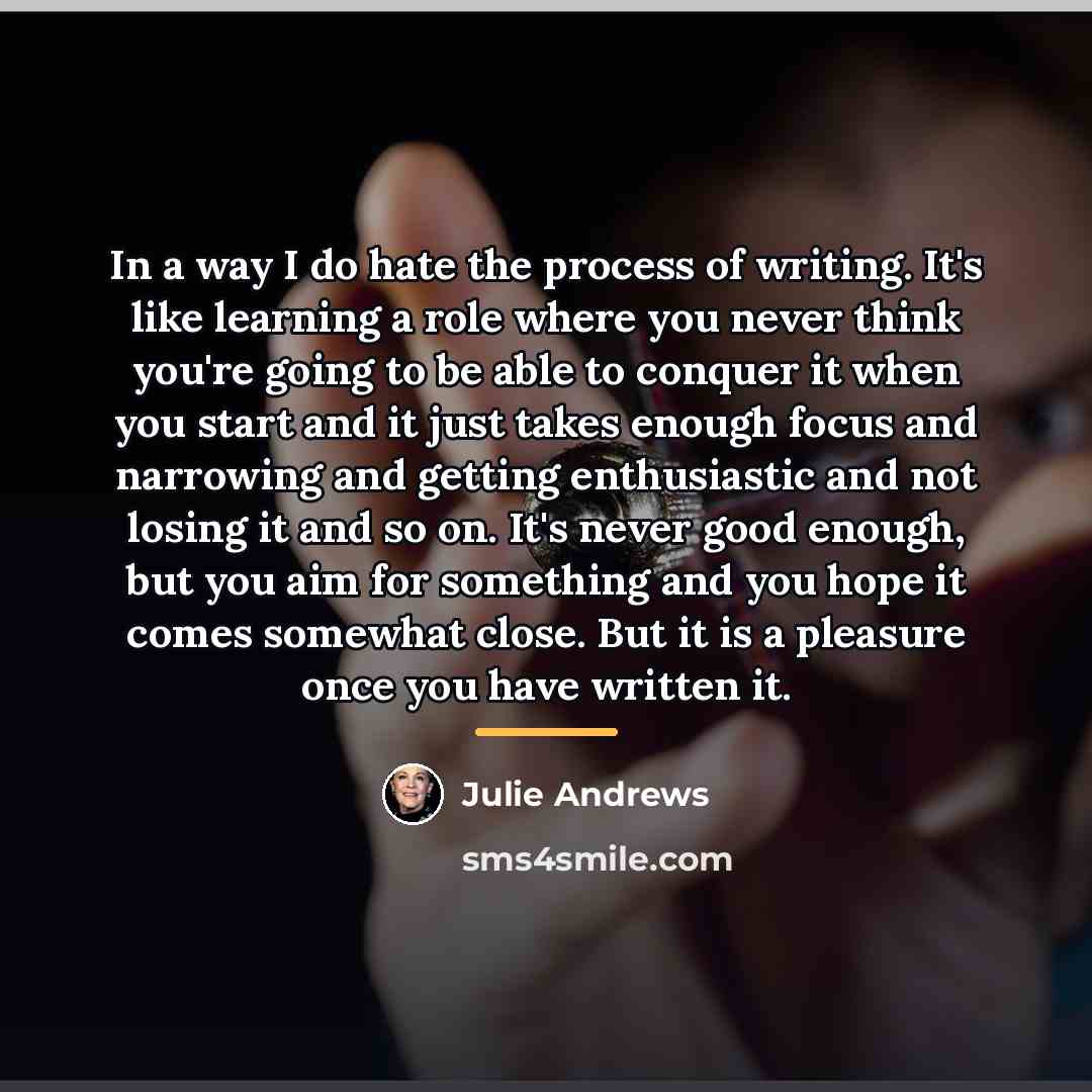 “In a way I do hate the process of writing.…” quote by Julie Andrews