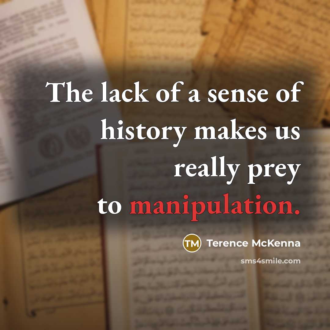 “The lack of a sense of history makes us really…” quote by Terence McKenna