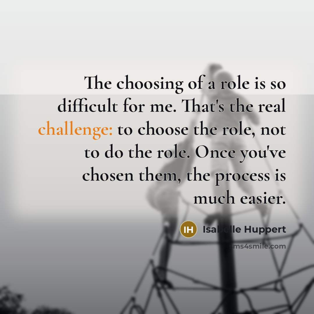 “The choosing of a role is so difficult for me.…” quote by Isabelle Huppert