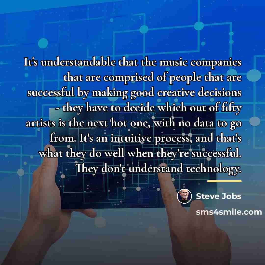 “It's understandable that the music companies that are comprised of…” quote by Steve Jobs