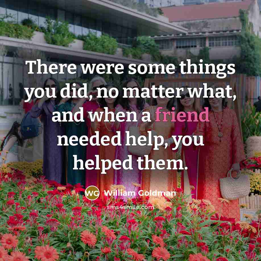 “There were some things you did, no matter what, and when a friend needed help, you helped them.” quote by William Goldman