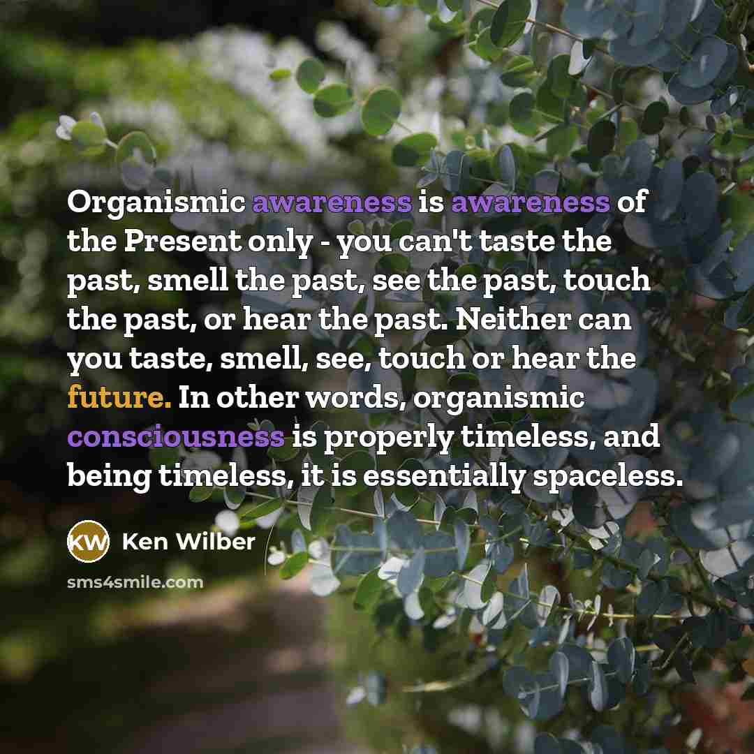 “Organismic awareness is awareness of the Present only - you…” quote by Ken Wilber