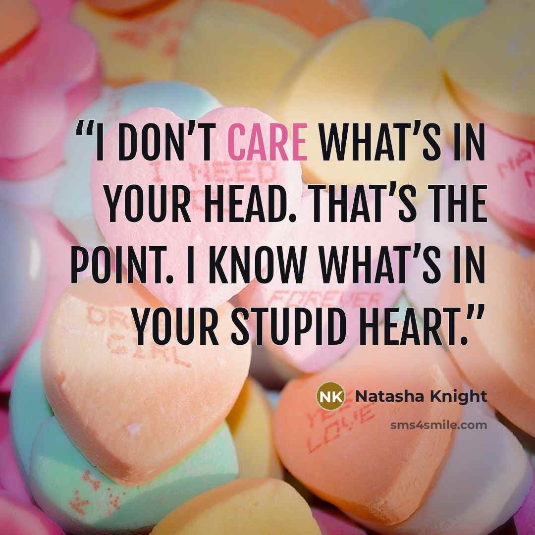 “I don’t care what’s in your head. That’s the point. I know what’s in your stupid heart.” quote by Natasha Knight