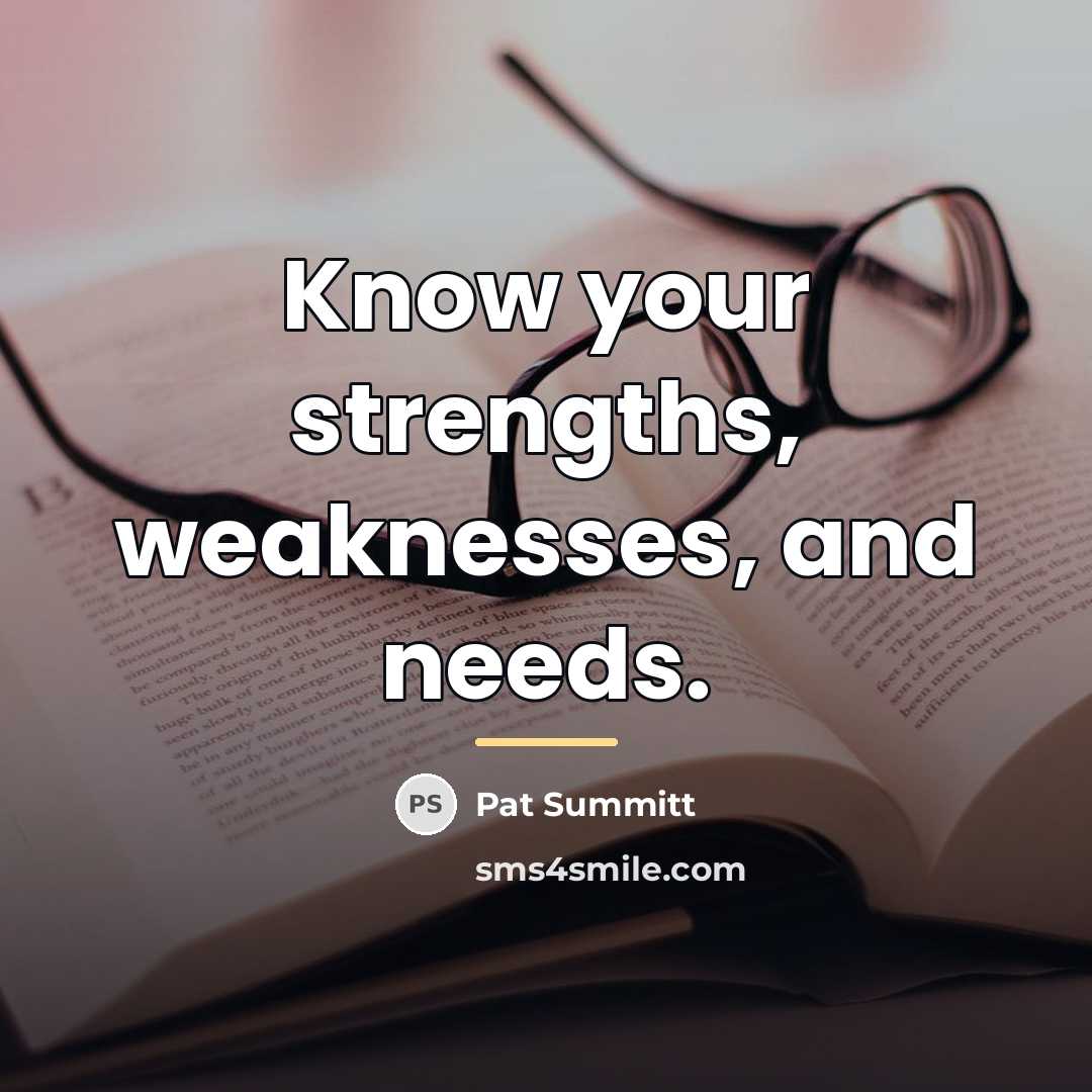 “Know your strengths, weaknesses, and needs.…” quote by Pat Summitt