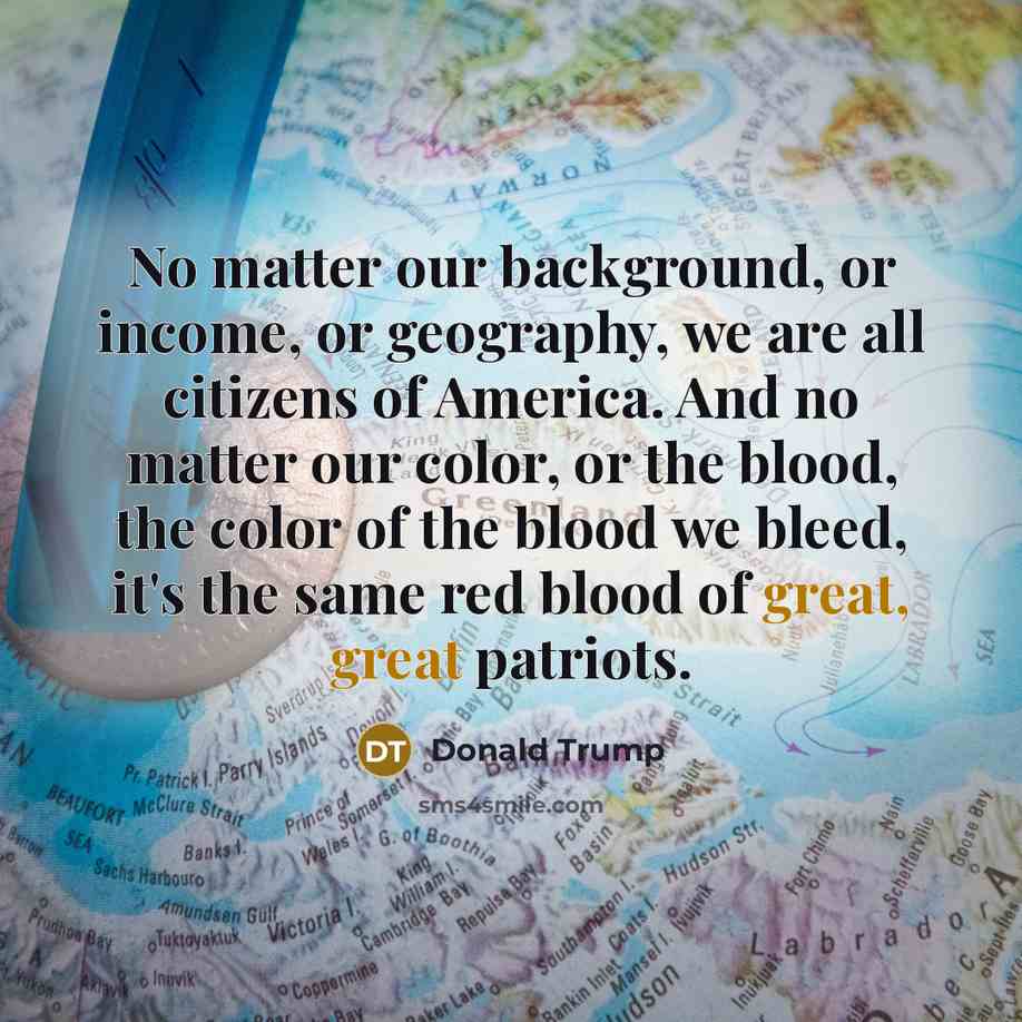 “No matter our background, or income, or geography, we are…” quote by Donald Trump