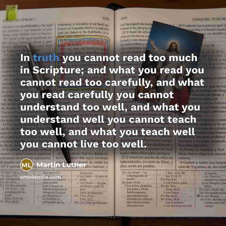 “In truth you cannot read too much in Scripture; and…” quote by Martin Luther