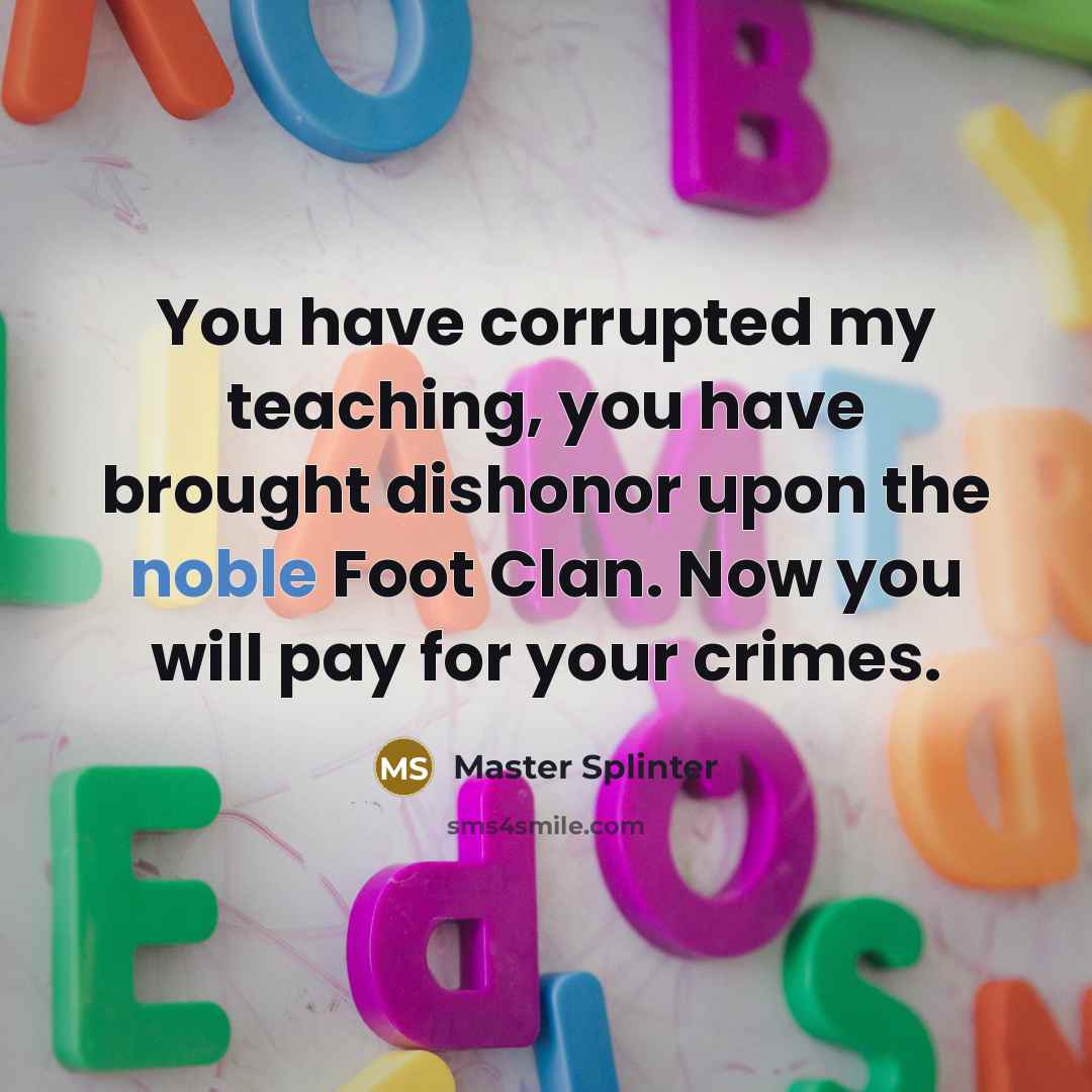 “You have corrupted my teaching, you have brought dishonor upon…” quote by Master Splinter