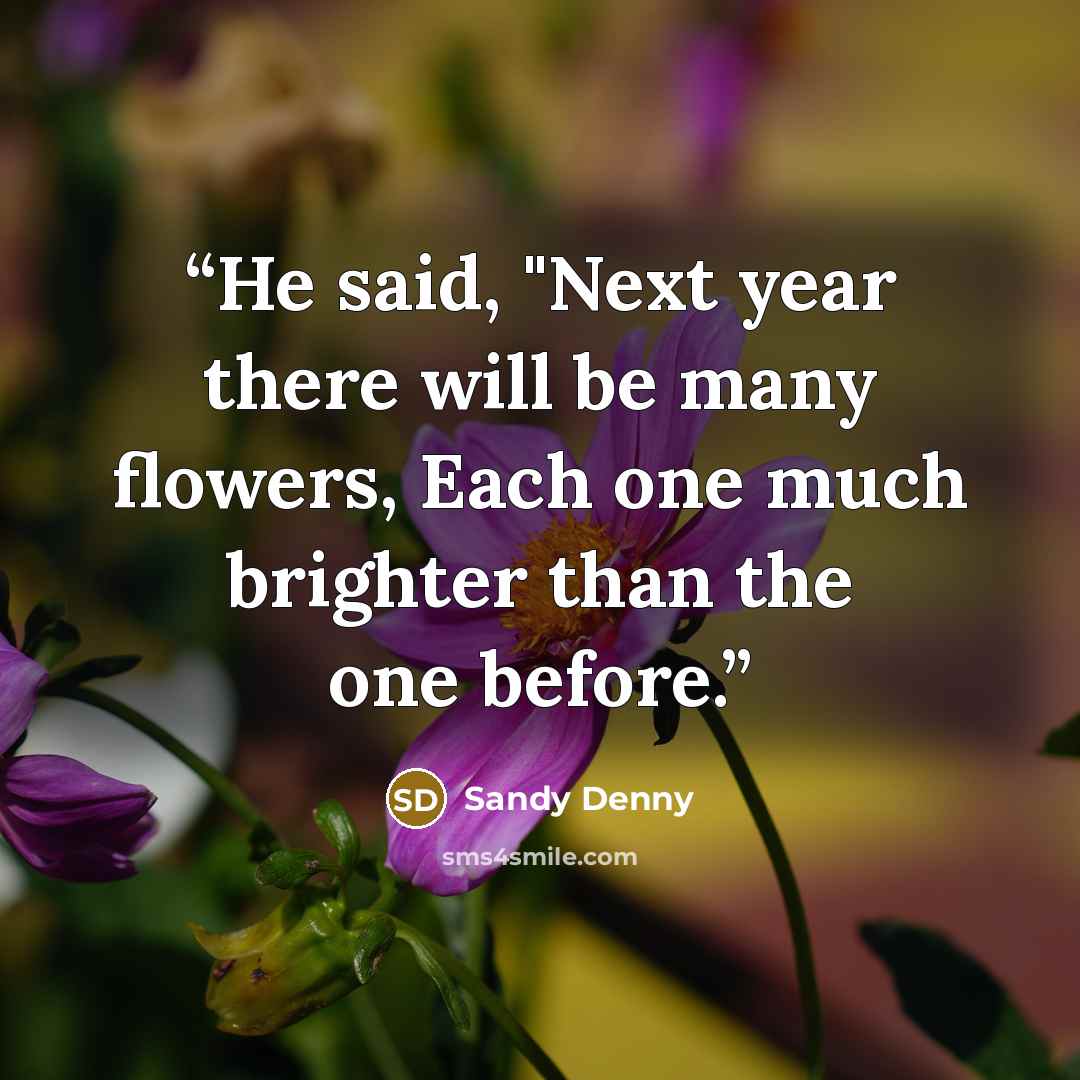 “He said, "Next year there will be many flowers, Each one much brighter than the one before.” quote by Sandy Denny