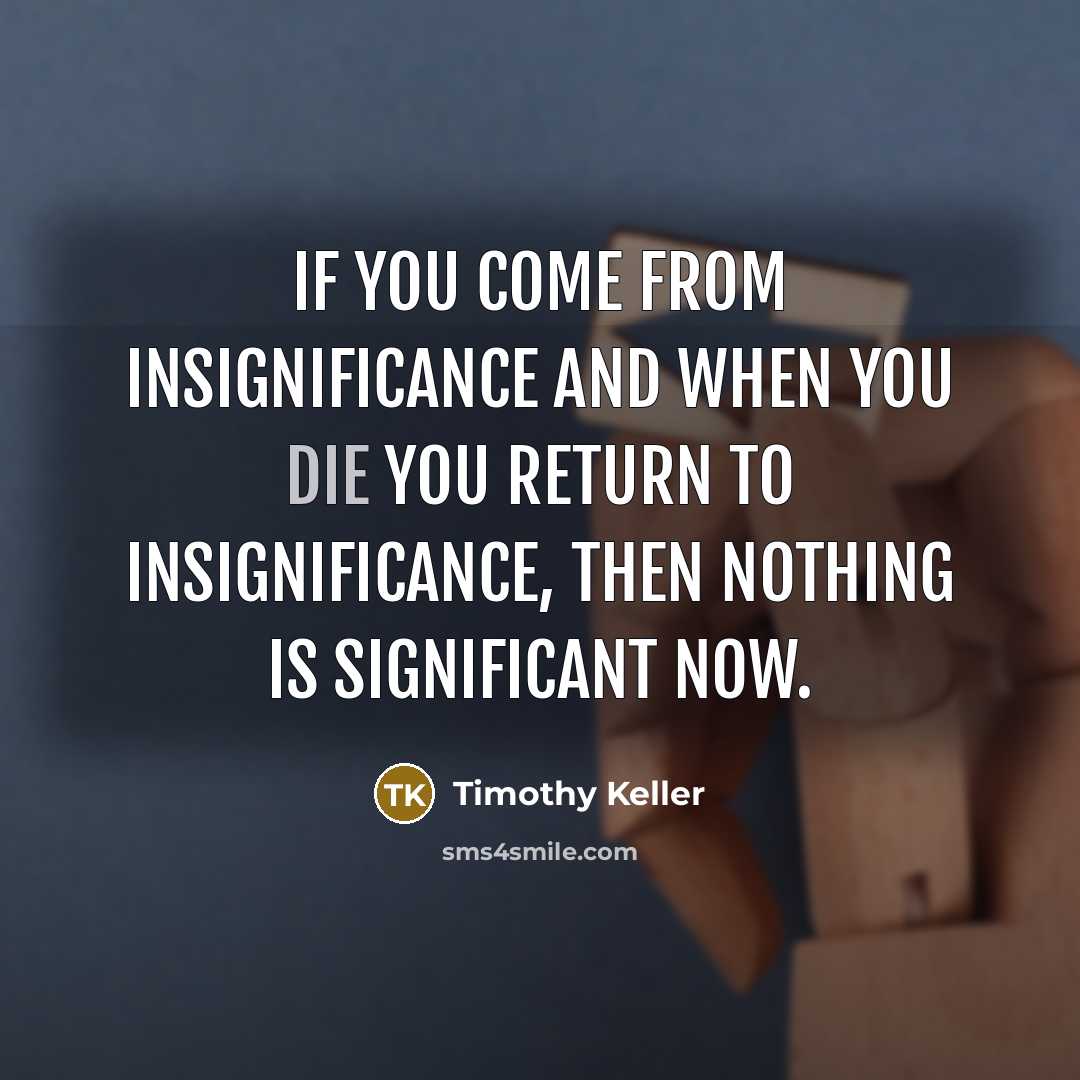 “If you come from insignificance and when you die you…” quote by Timothy Keller