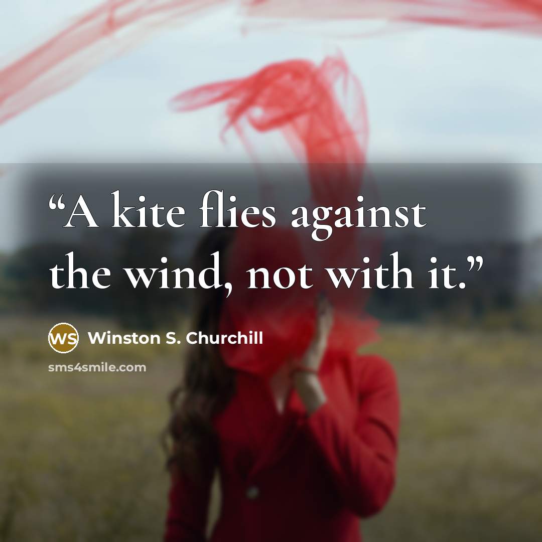 “A kite flies against the wind, not with it.” quote by Winston S. Churchill