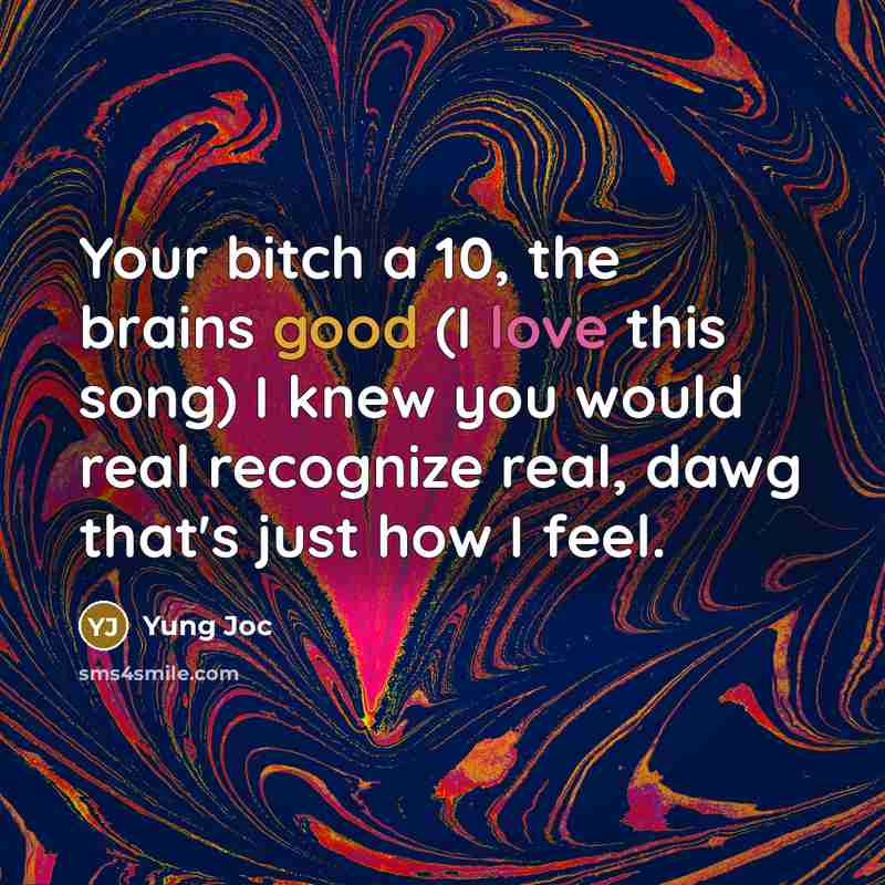 “Your bitch a 10, the brains good (I love this…” quote by Yung Joc