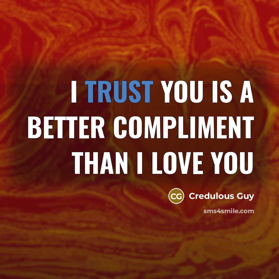 “I trust you is a better compliment than I love…” quote by Credulous Guy