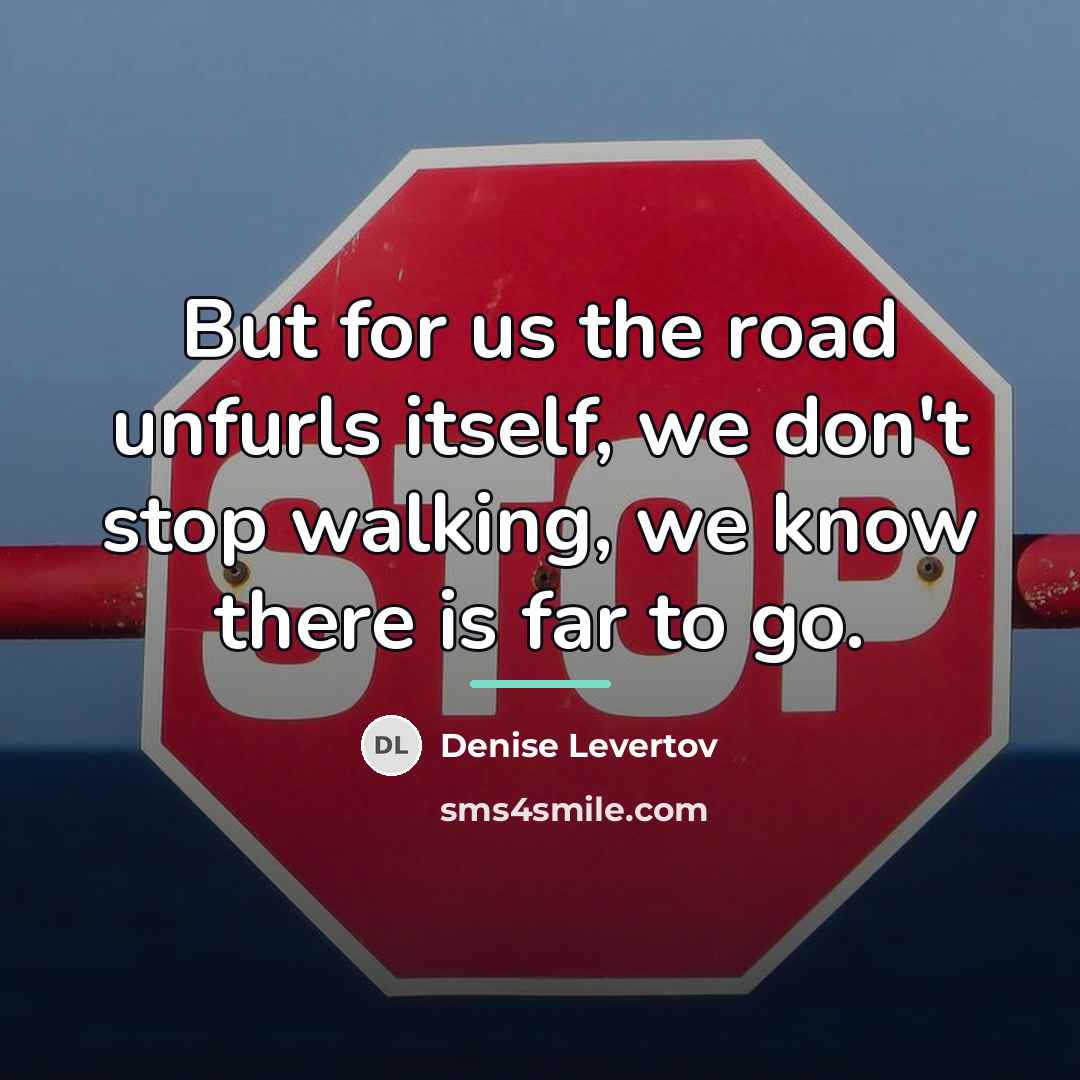 “But for us the road unfurls itself, we don't stop…” quote by Denise Levertov