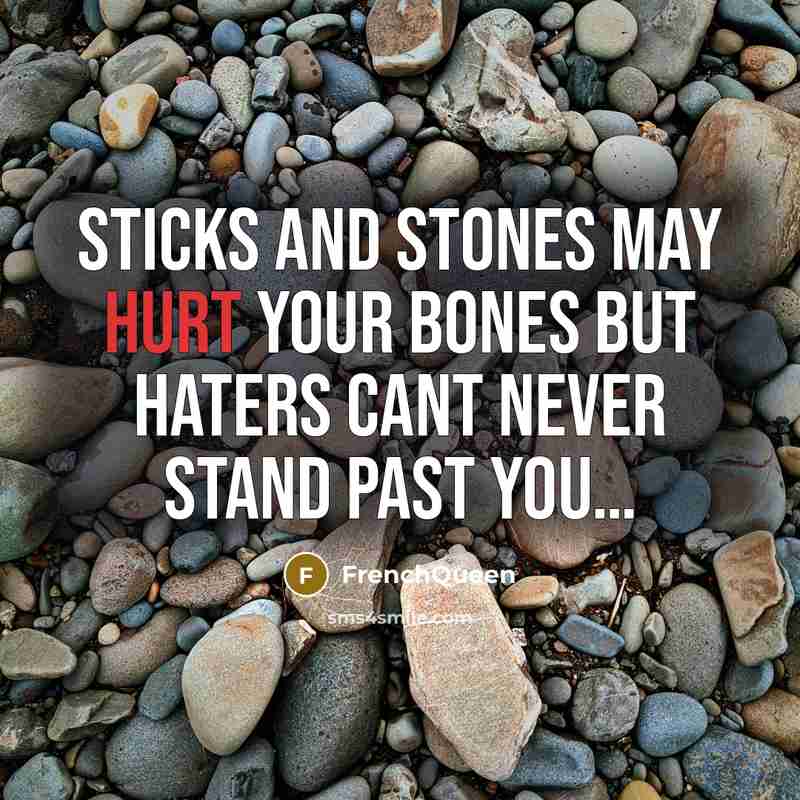 “Sticks and stones may hurt your bones but haters cant…” quote by Frenchqueen