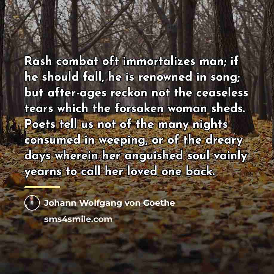 “Rash combat oft immortalizes man; if he should fall, he…” quote by Johann Wolfgang von Goethe