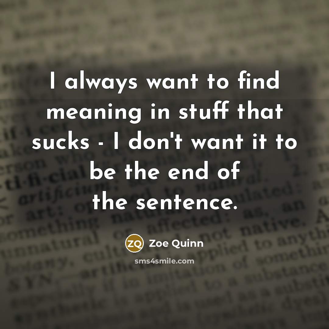 “I always want to find meaning in stuff that sucks…” quote by Zoe Quinn
