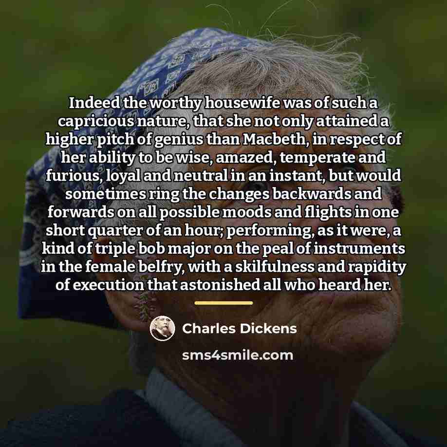 “Indeed the worthy housewife was of such a capricious nature,…” quote by Charles Dickens