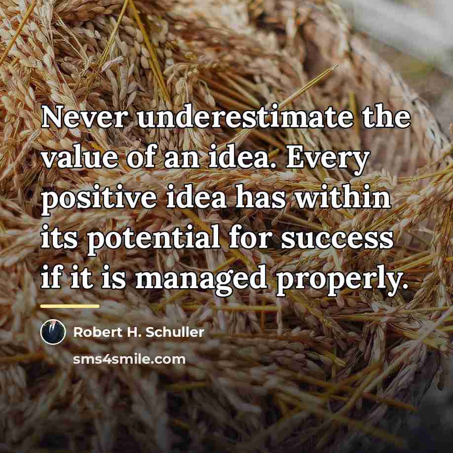 “Never underestimate the value of an idea. Every positive idea…” quote by Robert H. Schuller