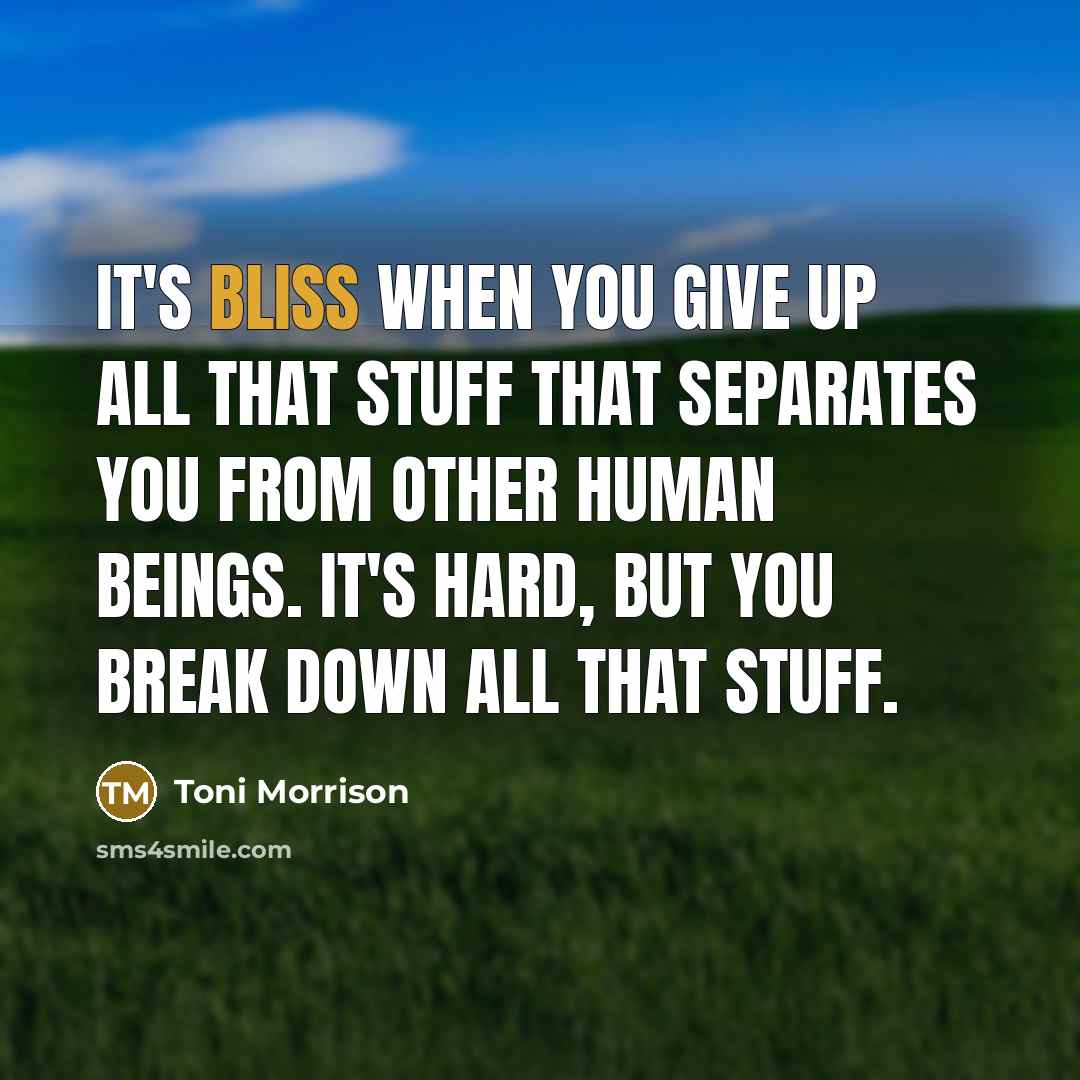 “It's bliss when you give up all that stuff that…” quote by Toni Morrison