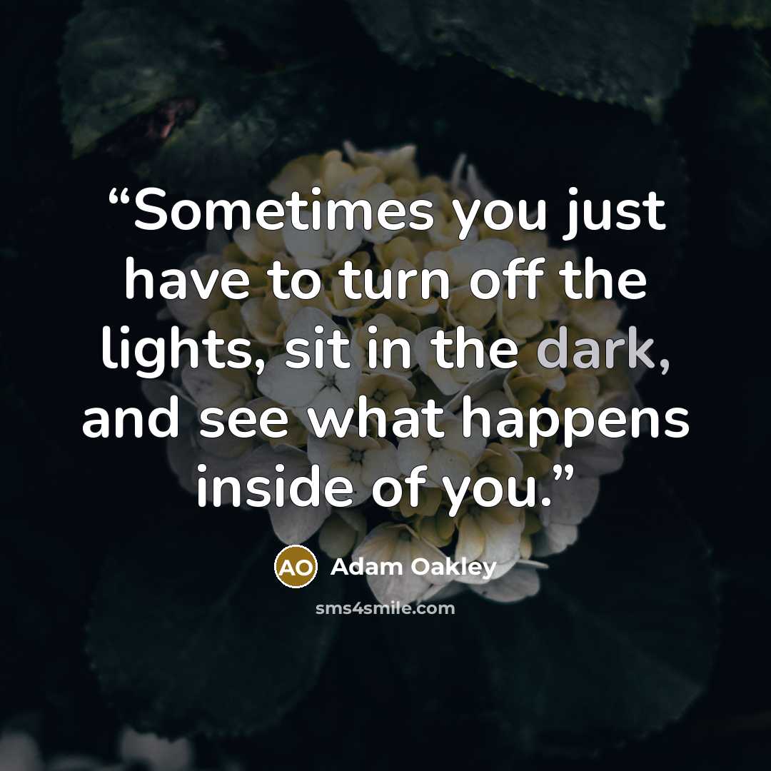 “Sometimes you just have to turn off the lights, sit in the dark, and see what happens inside of you.” quote by Adam Oakley