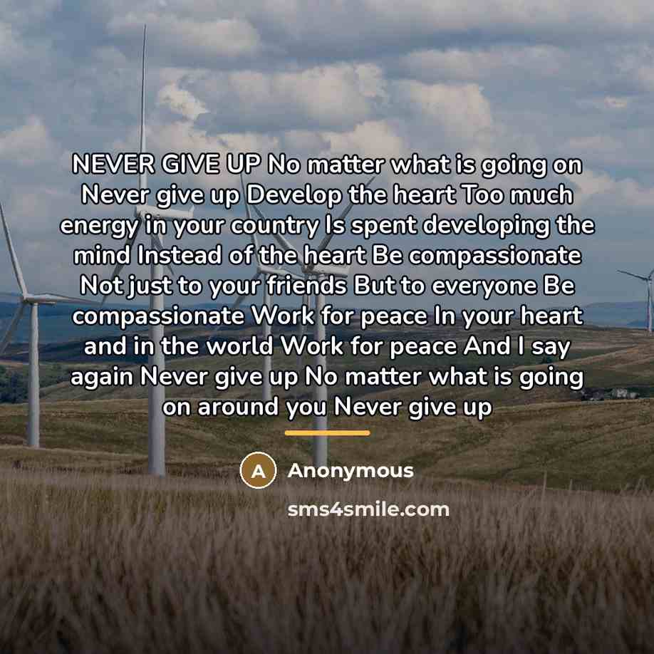 “NEVER GIVE UP No matter what is going on Never…” quote by Anonymous