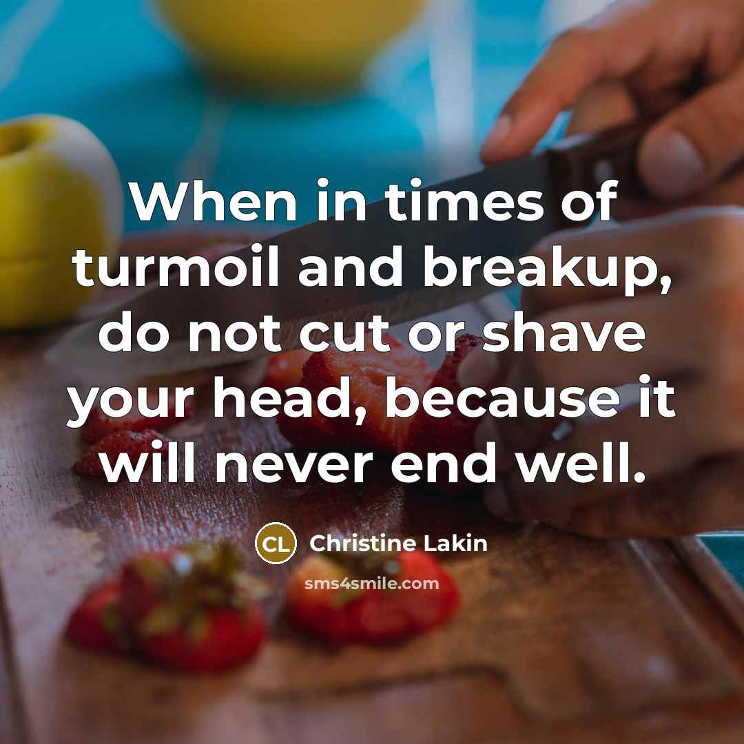 “When in times of turmoil and breakup, do not cut…” quote by Christine Lakin