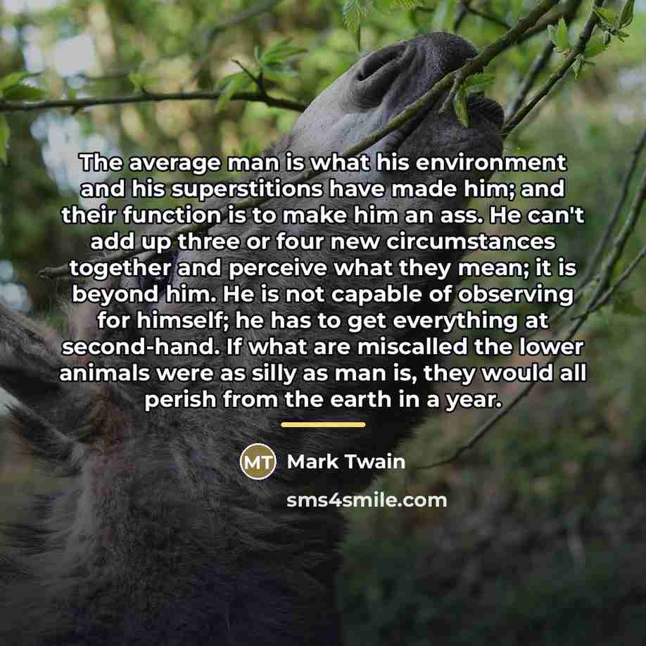 “The average man is what his environment and his superstitions…” quote by Mark Twain
