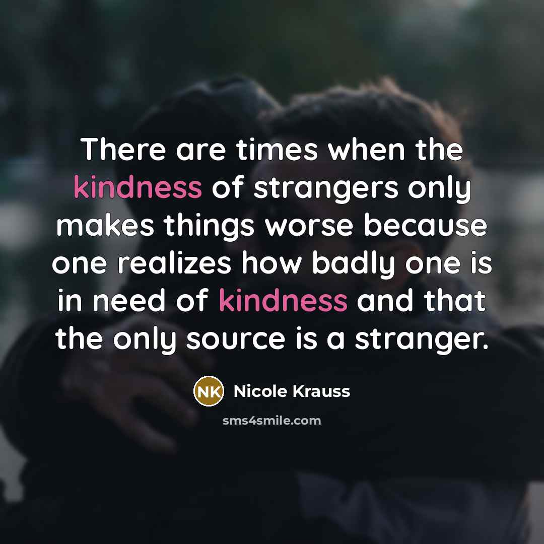 “There are times when the kindness of strangers only makes…” quote by Nicole Krauss
