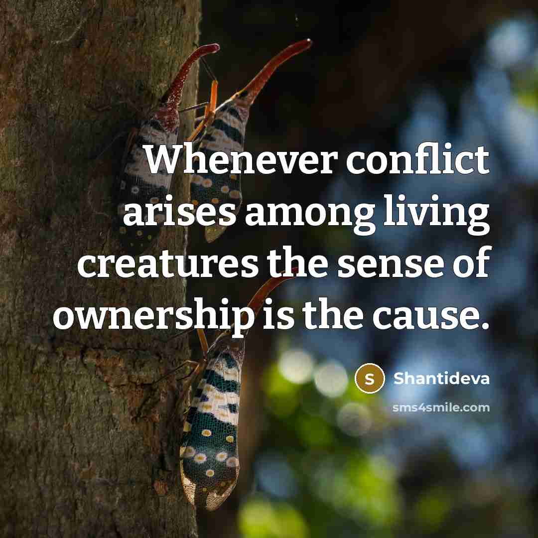 “Whenever conflict arises among living creatures the sense of ownership…” quote by Shantideva