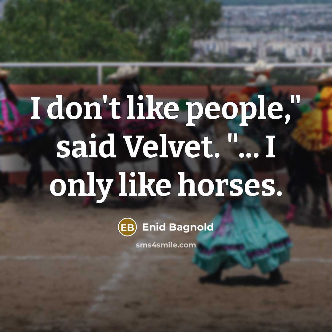 “I don't like people," said Velvet. "... I only like…” quote by Enid Bagnold