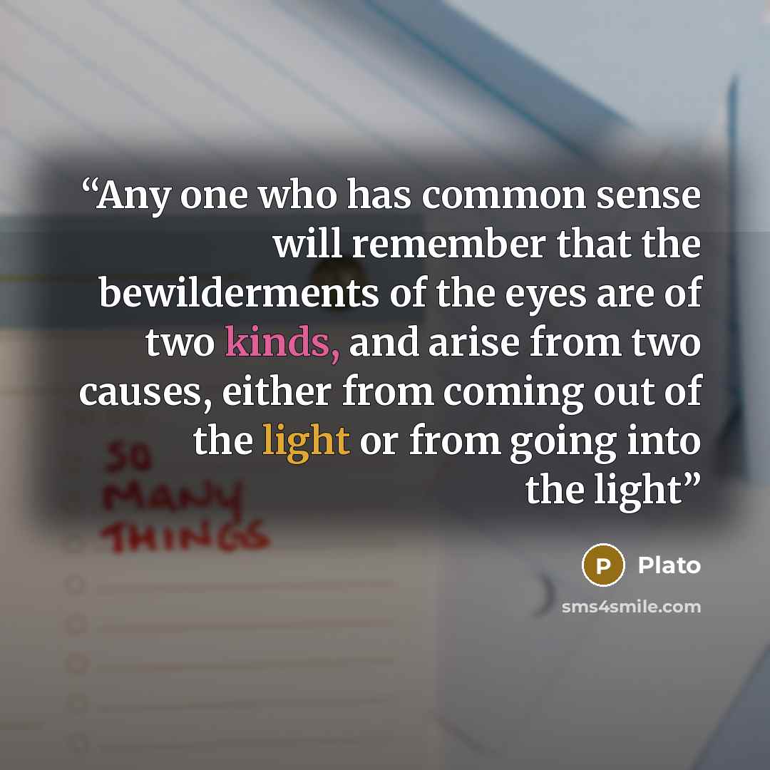 “Any one who has common sense will remember that the bewilderments of the eyes are of two kinds, and arise from two causes, either from coming out of the light or from going into the light” quote by Plato