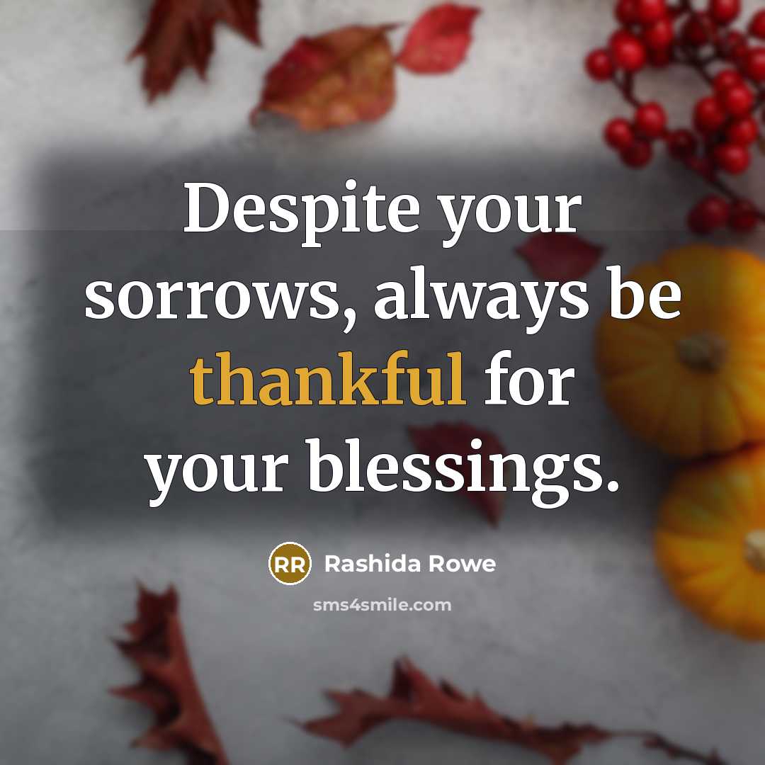 “Despite your sorrows, always be thankful for your blessings.…” quote by Rashida Rowe