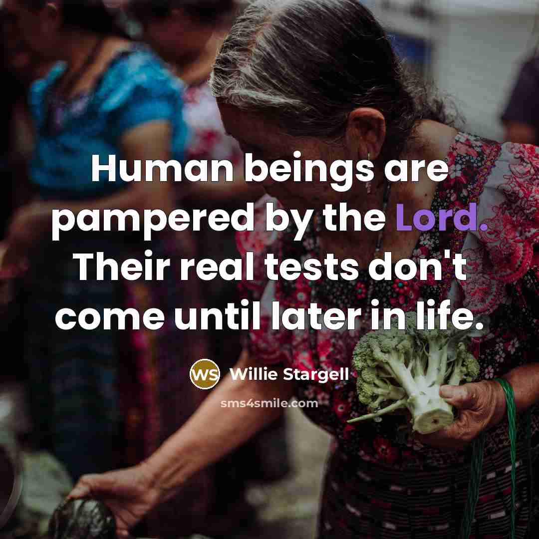 “Human beings are pampered by the Lord. Their real tests don't come until later in life.” quote by Willie Stargell