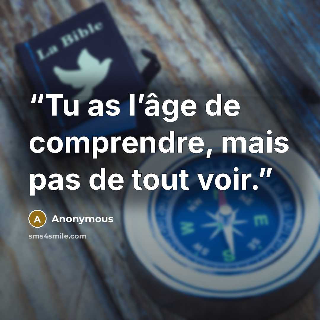 “Tu as l’âge de comprendre, mais pas de tout voir.” quote by Anonymous