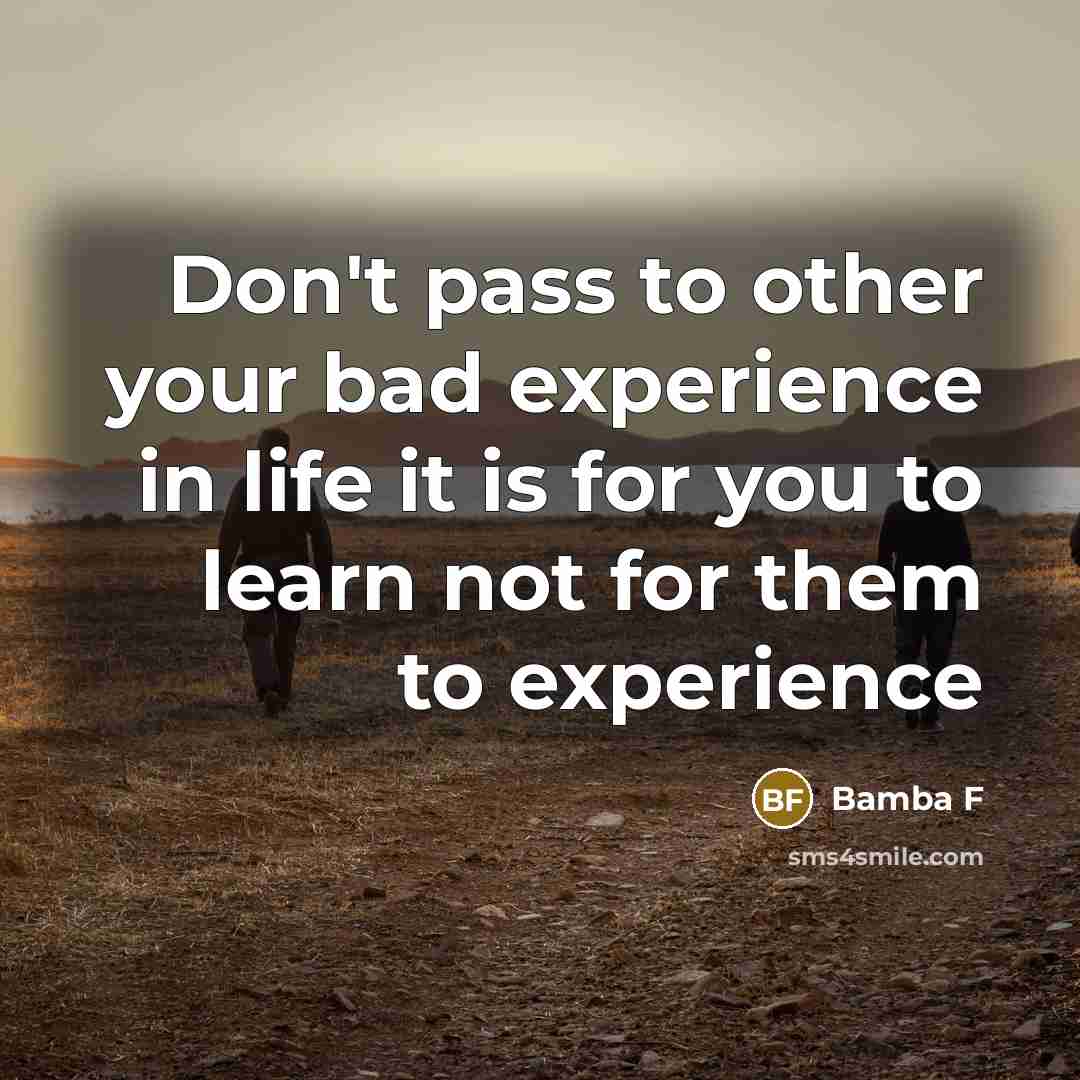 “Don't pass to other your bad experience in life it is for you to learn not for them to experience” quote by Bamba F