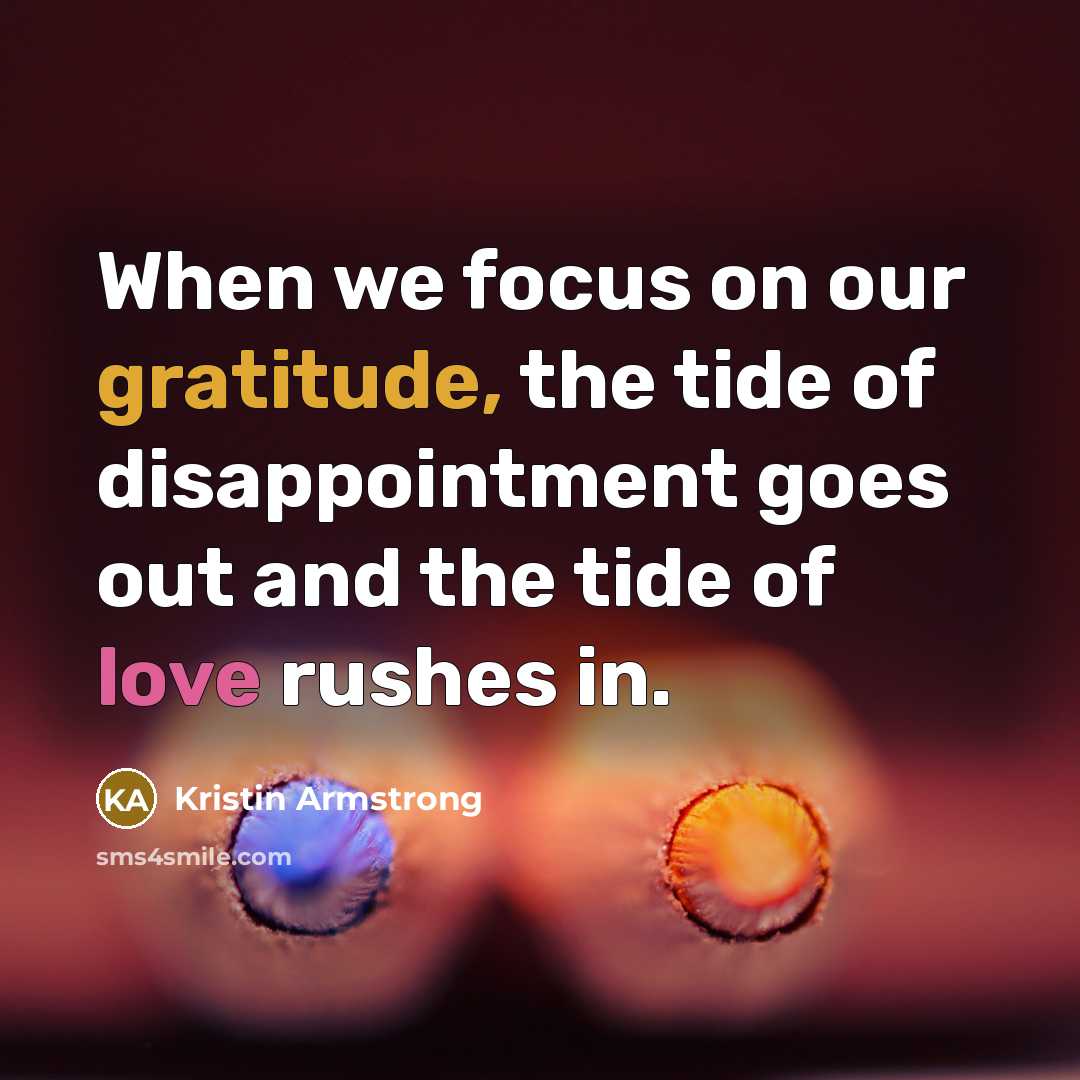 “When we focus on our gratitude, the tide of disappointment…” quote by Kristin Armstrong
