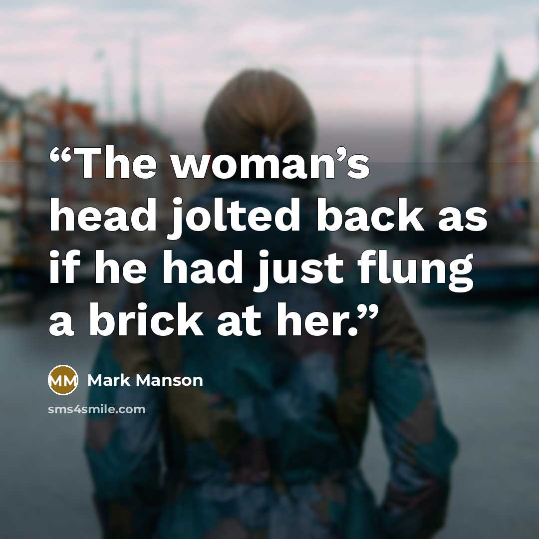 “The woman’s head jolted back as if he had just flung a brick at her.” quote by Mark Manson
