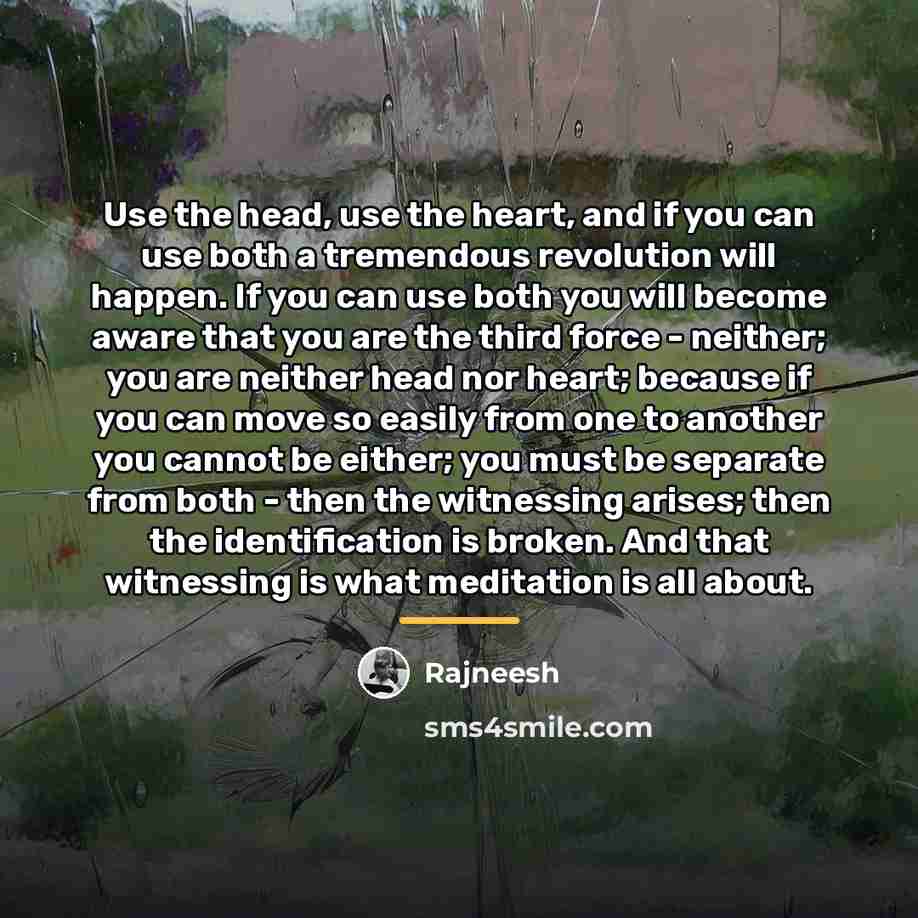 “Use the head, use the heart, and if you can…” quote by Rajneesh