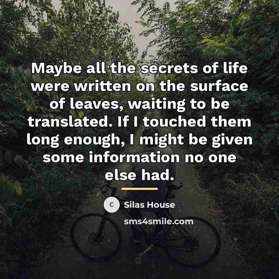 “Maybe all the secrets of life were written on the…” quote by Silas House