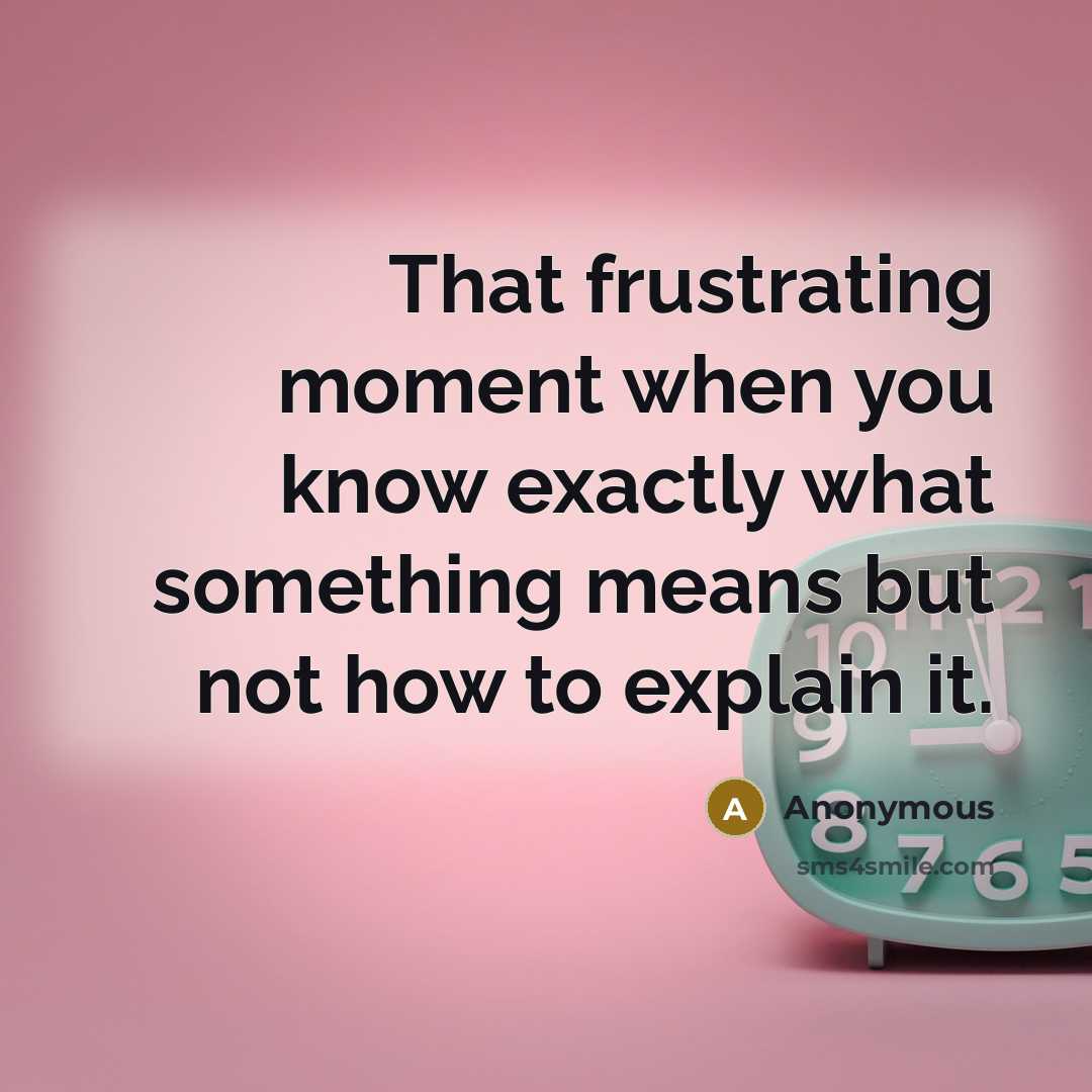 “That frustrating moment when you know exactly what something means but not how to explain it.” quote by Anonymous
