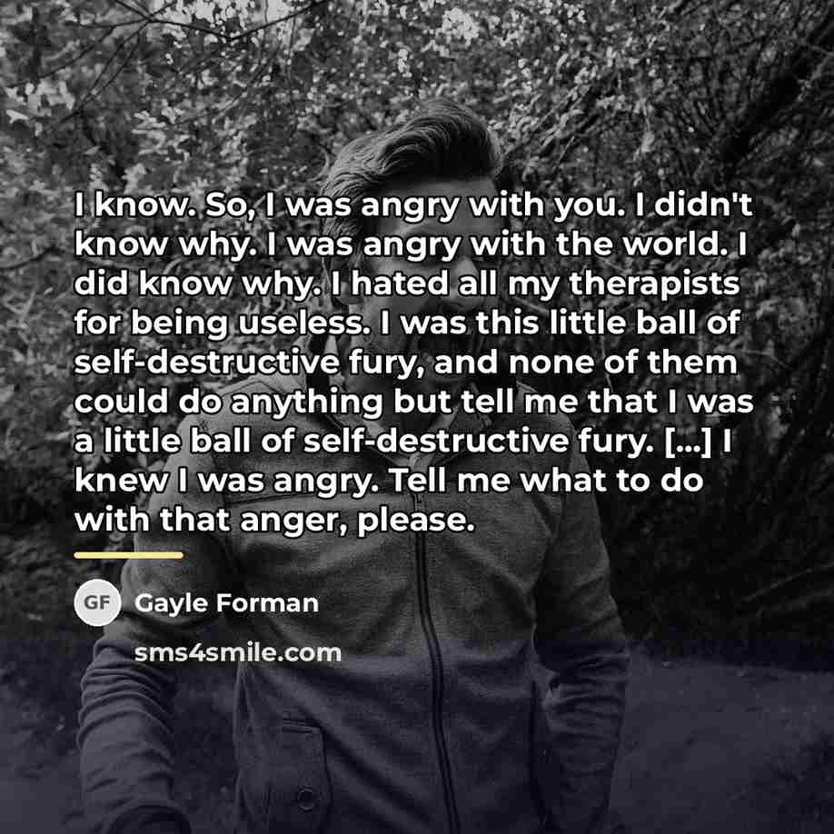 “I know. So, I was angry with you. I didn't…” quote by Gayle Forman
