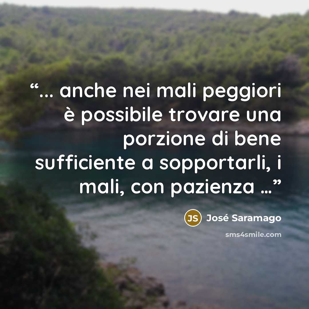 “... anche nei mali peggiori è possibile trovare una porzione di bene sufficiente a sopportarli, i mali, con pazienza …” quote by Jose Saramago
