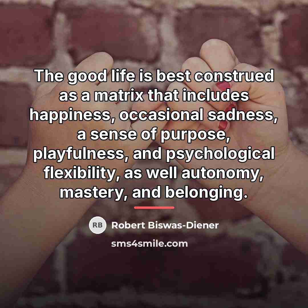 “The good life is best construed as a matrix that…” quote by Robert Biswas-Diener