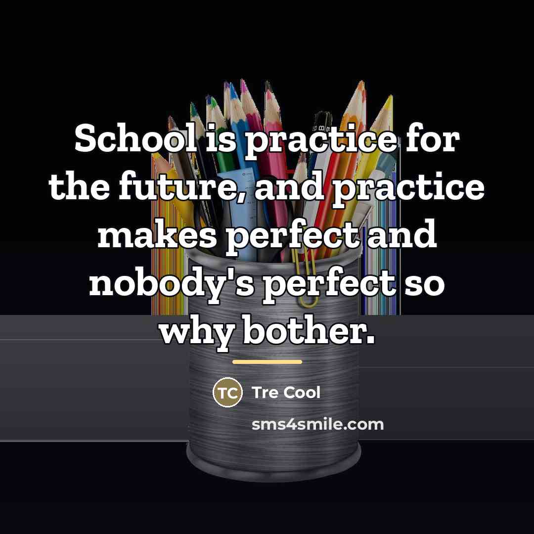 “School is practice for the future, and practice makes perfect…” quote by Tre Cool