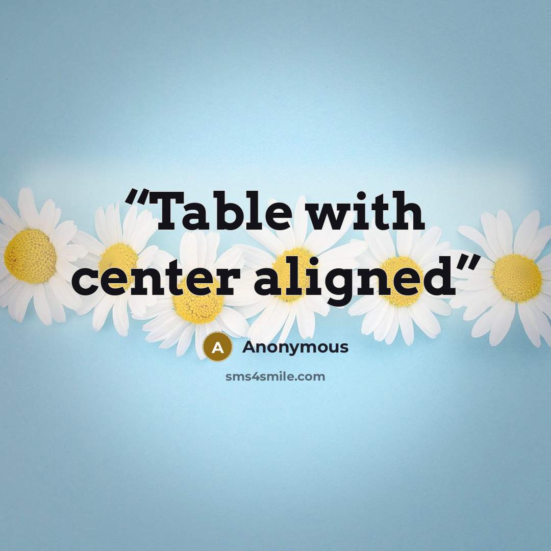 “Table with center aligned” quote by Anonymous