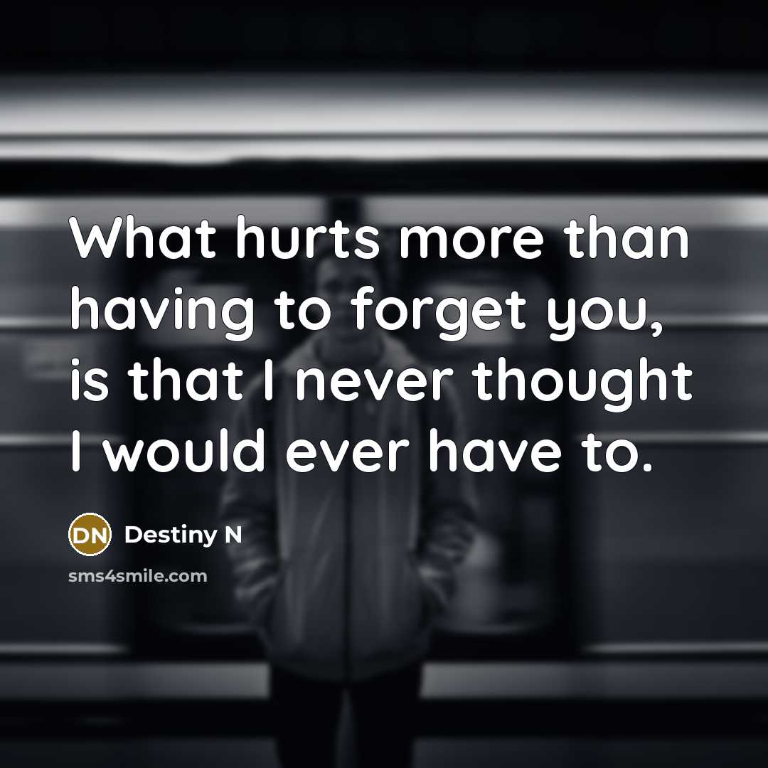 “What hurts more than having to forget you, is that…” quote by Destiny N