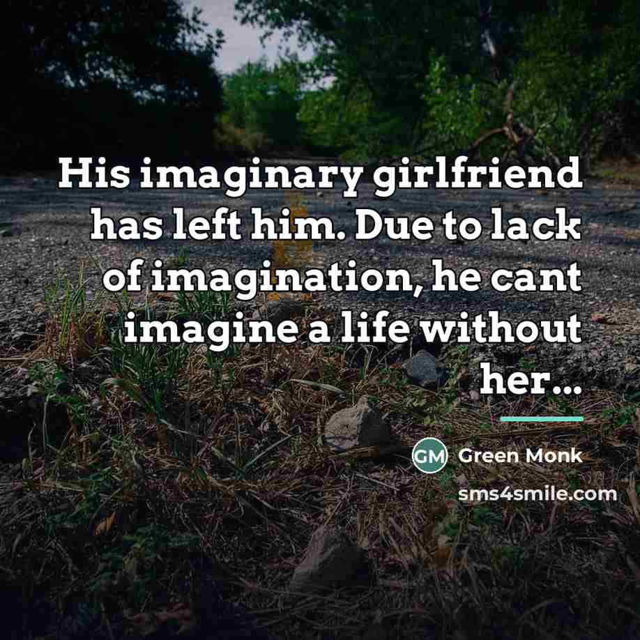 “His imaginary girlfriend has left him. Due to lack of…” quote by Green Monk