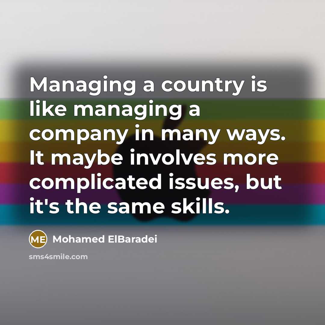 “Managing a country is like managing a company in many…” quote by Mohamed ElBaradei